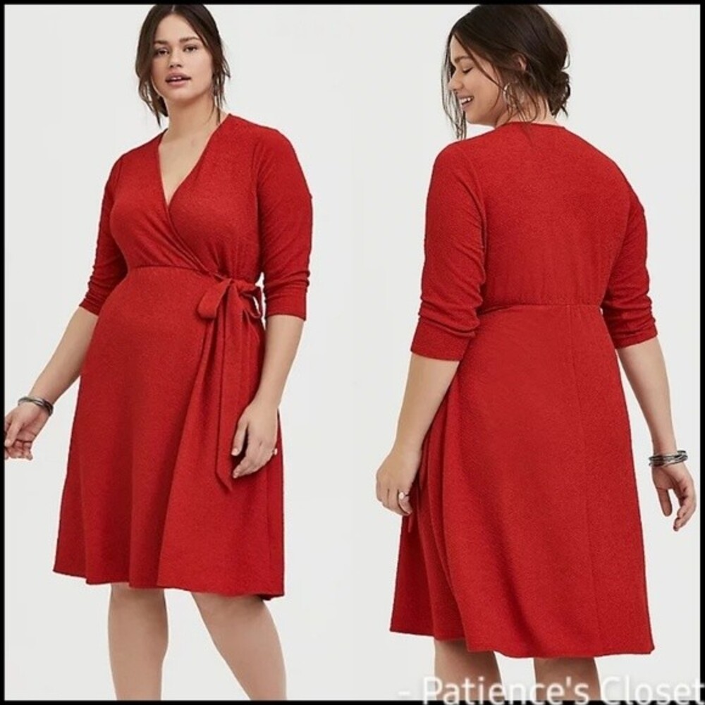 Coquette Wrap‎ Soft Girl Romantic Red Orange Surplice Dress NWT Torrid 2X